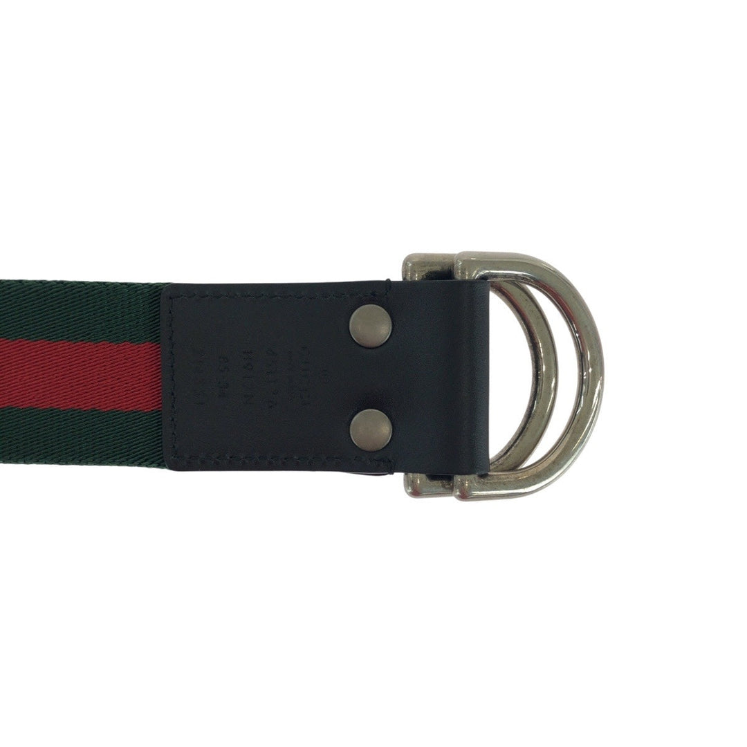 GUCCI belt 451136 canvas Green Red SilverMetal Sherry line 34