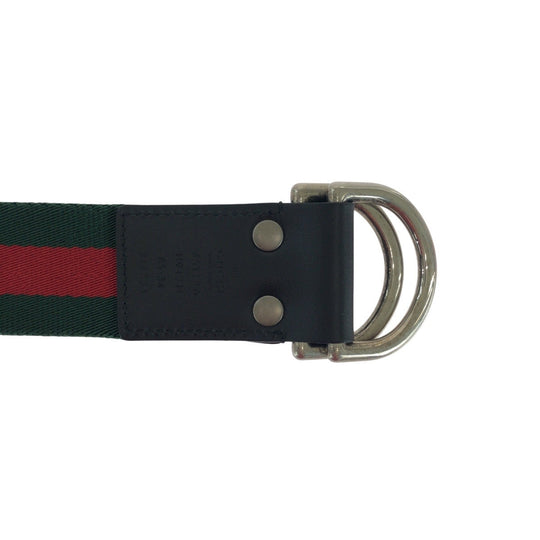 GUCCI belt 451136 canvas Green Red SilverMetal Sherry line 34