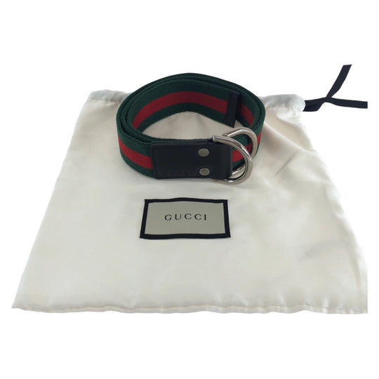 GUCCI belt 451136 canvas Green Red SilverMetal Sherry line 34