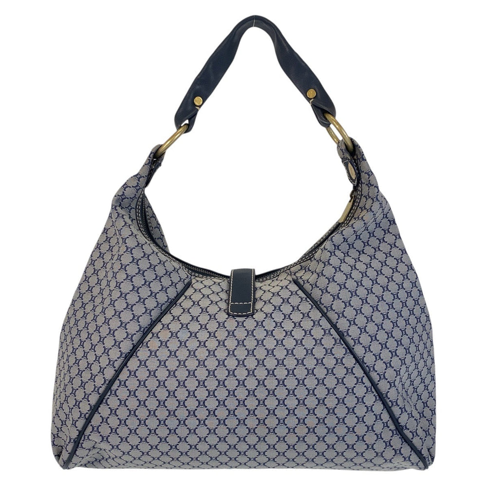 CELINE Shoulder Bag Canvas, Leather Gray Navy Gold Metal Hobo Shoulder Bag Macadam Women Used Authentic