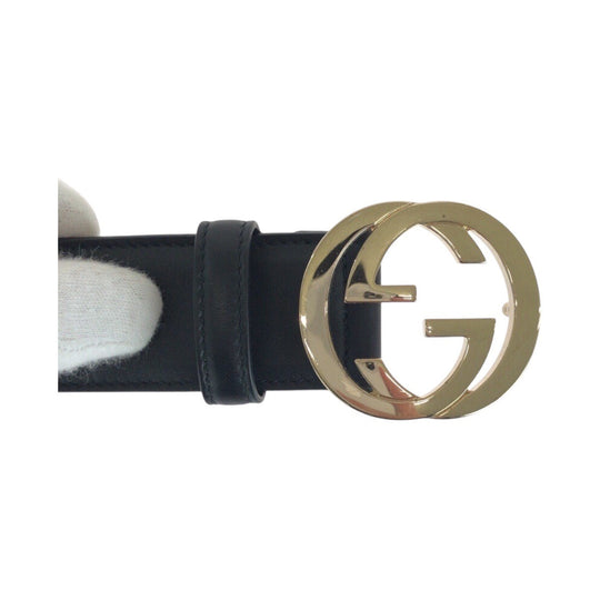 GUCCI belt 370543 leather black Belts Unisex Interlocking mens 30 Used Authentic
