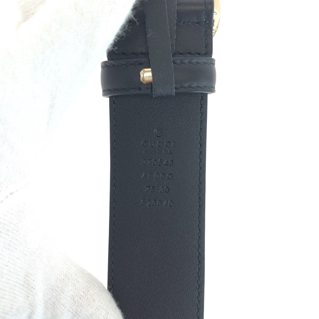 GUCCI belt 370543 leather black Belts Unisex Interlocking mens 30 Used Authentic