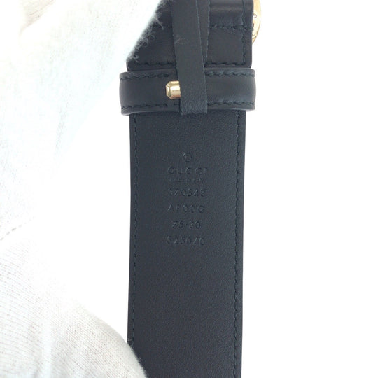 GUCCI belt 370543 leather black Belts Unisex Interlocking mens 30 Used Authentic