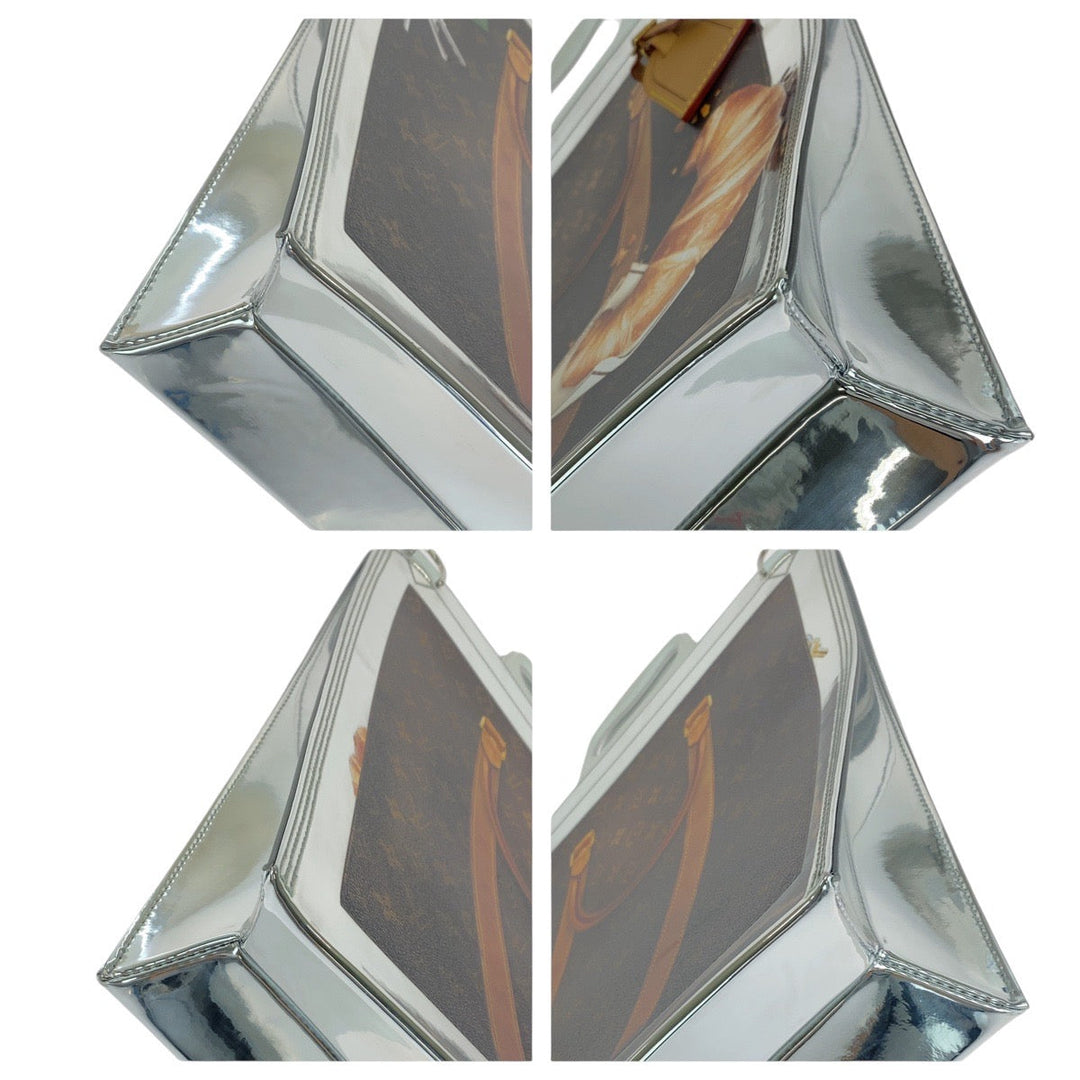 LOUIS VUITTON Tote Bag M23151 PVC, enamel, leather Brown Silver White Tote Bag Shoulder Bag 2way Unisex A4 Storage Monogram Freezer Sac Plat Women Used Authentic