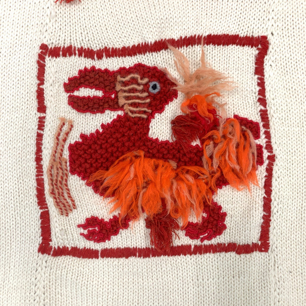 LOEWE poncho wool Ivory Red Embroidered knit poncho mens One Size Used Authentic
