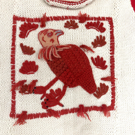 LOEWE poncho wool Ivory Red Embroidered knit poncho mens One Size Used Authentic