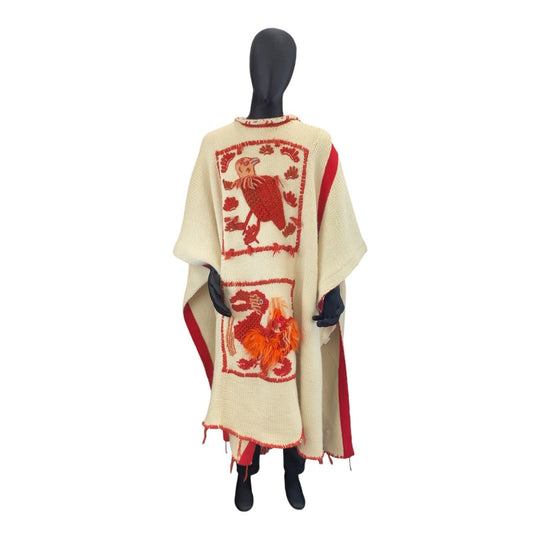 LOEWE poncho wool Ivory Red Embroidered knit poncho mens One Size Used Authentic