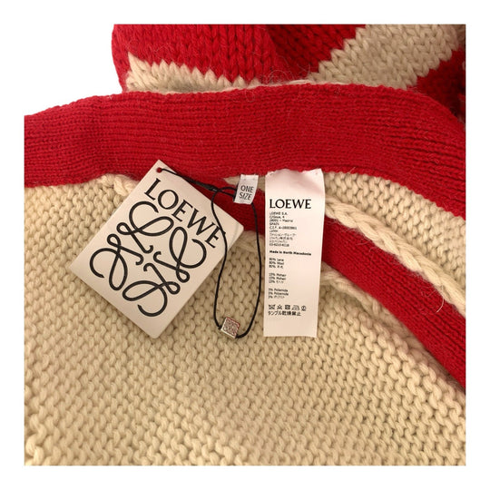 LOEWE poncho wool Ivory Red Embroidered knit poncho mens One Size Used Authentic