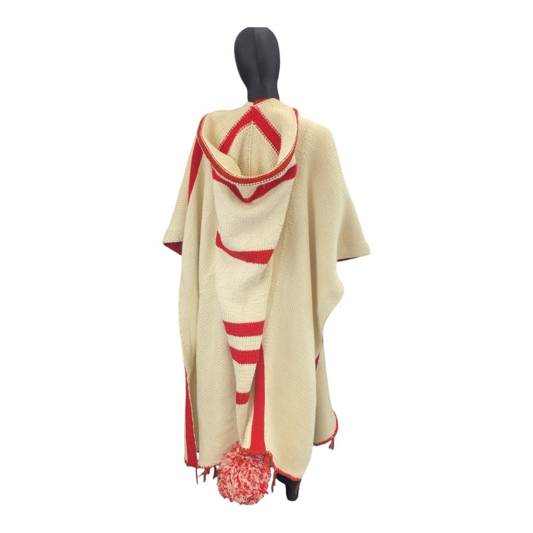 LOEWE poncho wool Ivory Red Embroidered knit poncho mens One Size Used Authentic