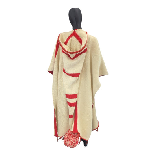 LOEWE poncho wool Ivory Red Embroidered knit poncho mens One Size Used Authentic