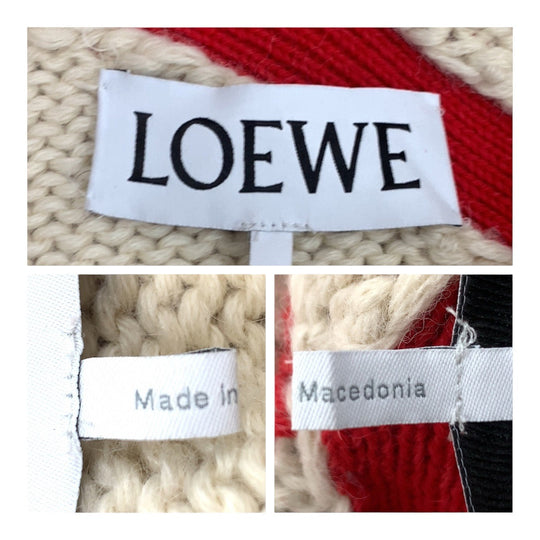 LOEWE poncho wool Ivory Red Embroidered knit poncho mens One Size Used Authentic