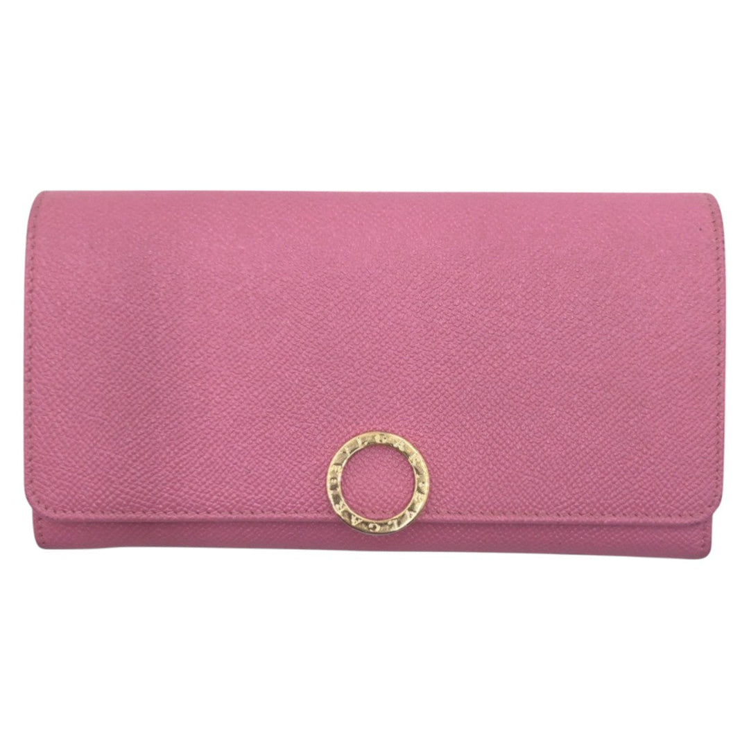 BVLGARI Long Wallet Purse leather pink Long Wallet Purse Bzero Women Used Authentic