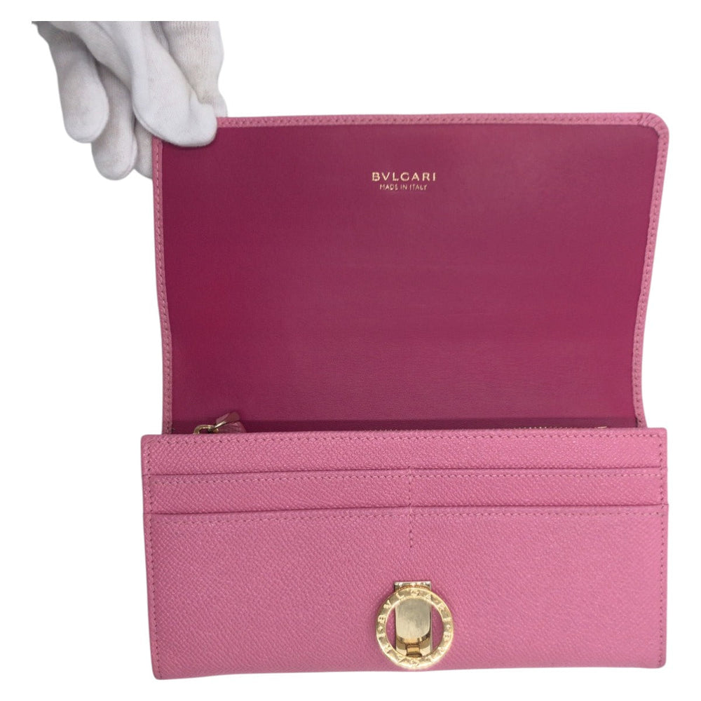 BVLGARI Long Wallet Purse leather pink Long Wallet Purse Bzero Women Used Authentic