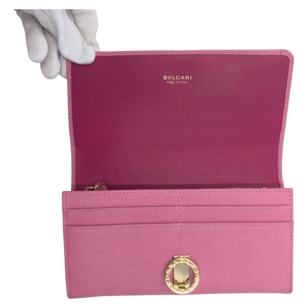 BVLGARI Long Wallet Purse leather pink Long Wallet Purse Bzero Women Used Authentic