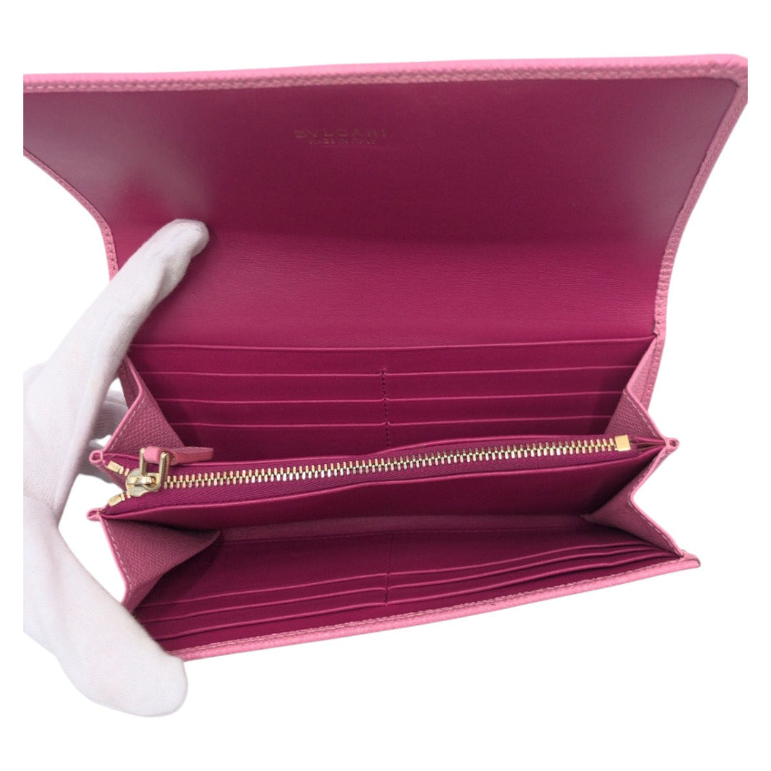 BVLGARI Long Wallet Purse leather pink Long Wallet Purse Bzero Women Used Authentic