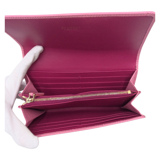 BVLGARI Long Wallet Purse leather pink Long Wallet Purse Bzero Women Used Authentic