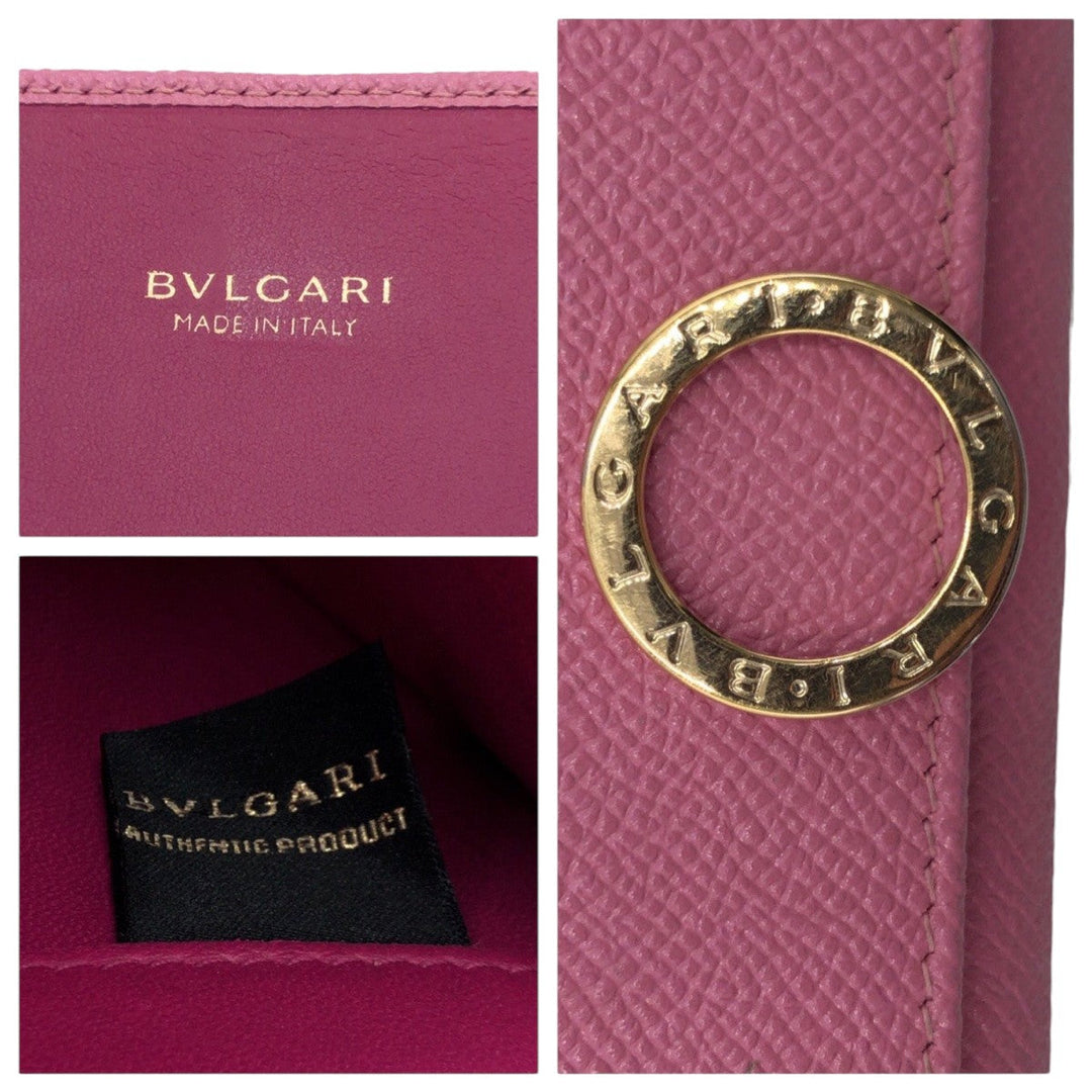 BVLGARI Long Wallet Purse leather pink Long Wallet Purse Bzero Women Used Authentic