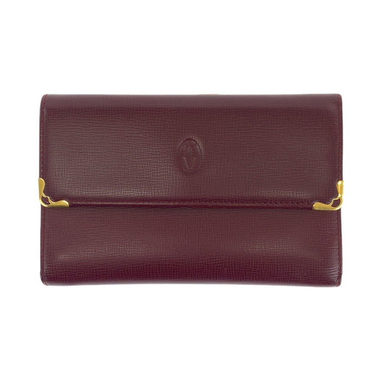 CARTIER Tri-fold wallet leather Wine Red Bordeaux Folding wallet Compact wallet Must Line Women Used Authentic