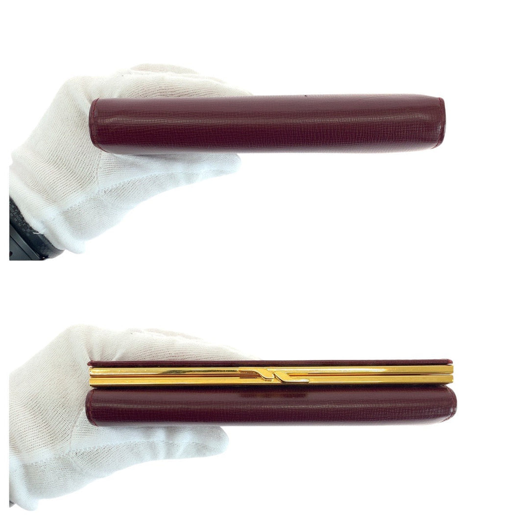 CARTIER Tri-fold wallet leather Wine Red Bordeaux Folding wallet Compact wallet Must Line Women Used Authentic