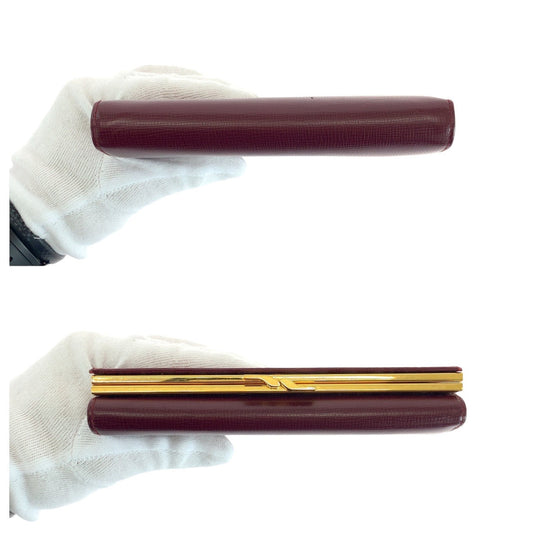 CARTIER Tri-fold wallet leather Wine Red Bordeaux Folding wallet Compact wallet Must Line Women Used Authentic