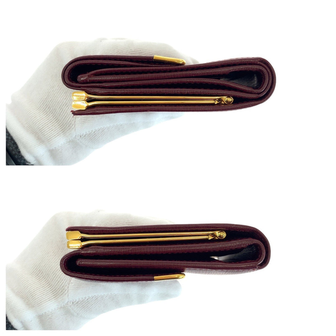 CARTIER Tri-fold wallet leather Wine Red Bordeaux Folding wallet Compact wallet Must Line Women Used Authentic