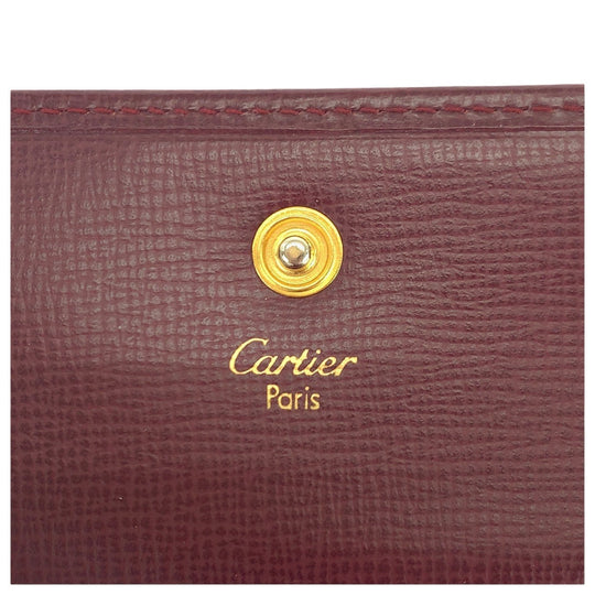 CARTIER Tri-fold wallet leather Wine Red Bordeaux Folding wallet Compact wallet Must Line Women Used Authentic