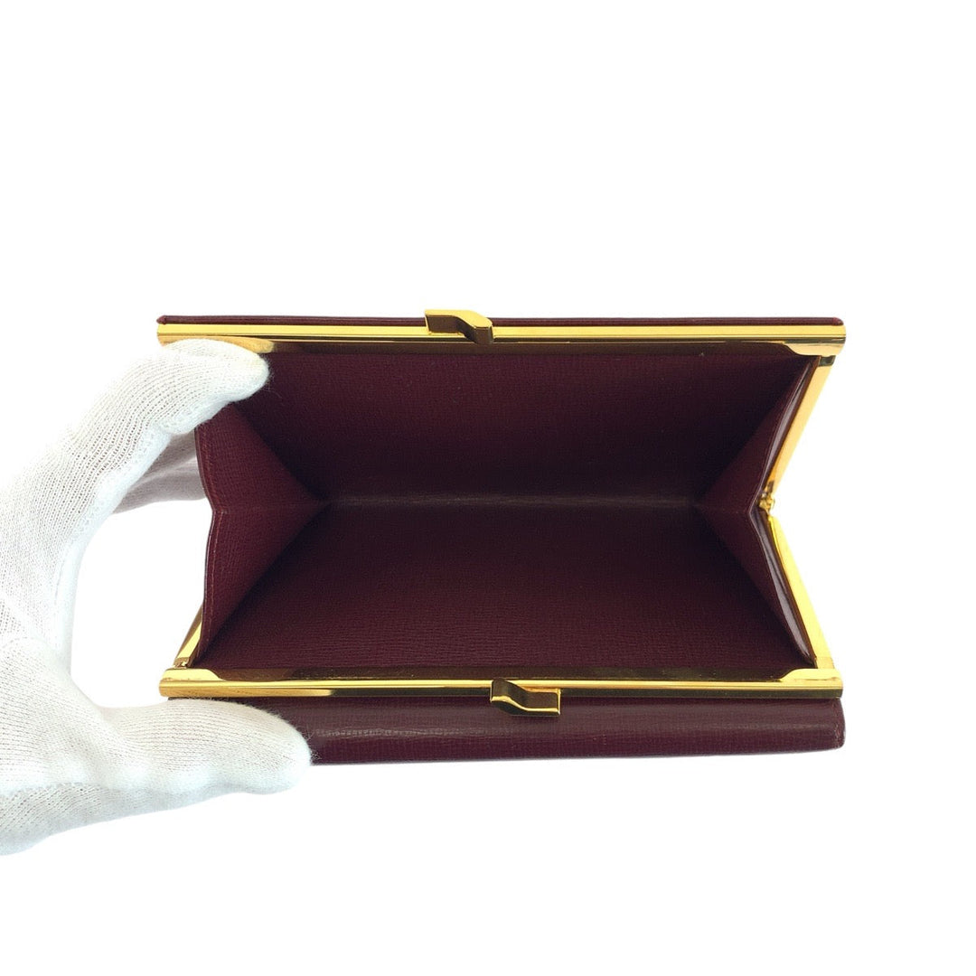 CARTIER Tri-fold wallet leather Wine Red Bordeaux Folding wallet Compact wallet Must Line Women Used Authentic