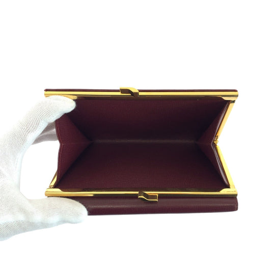 CARTIER Tri-fold wallet leather Wine Red Bordeaux Folding wallet Compact wallet Must Line Women Used Authentic