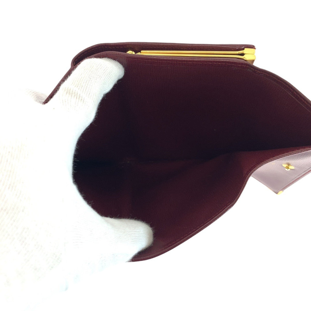 CARTIER Tri-fold wallet leather Wine Red Bordeaux Folding wallet Compact wallet Must Line Women Used Authentic