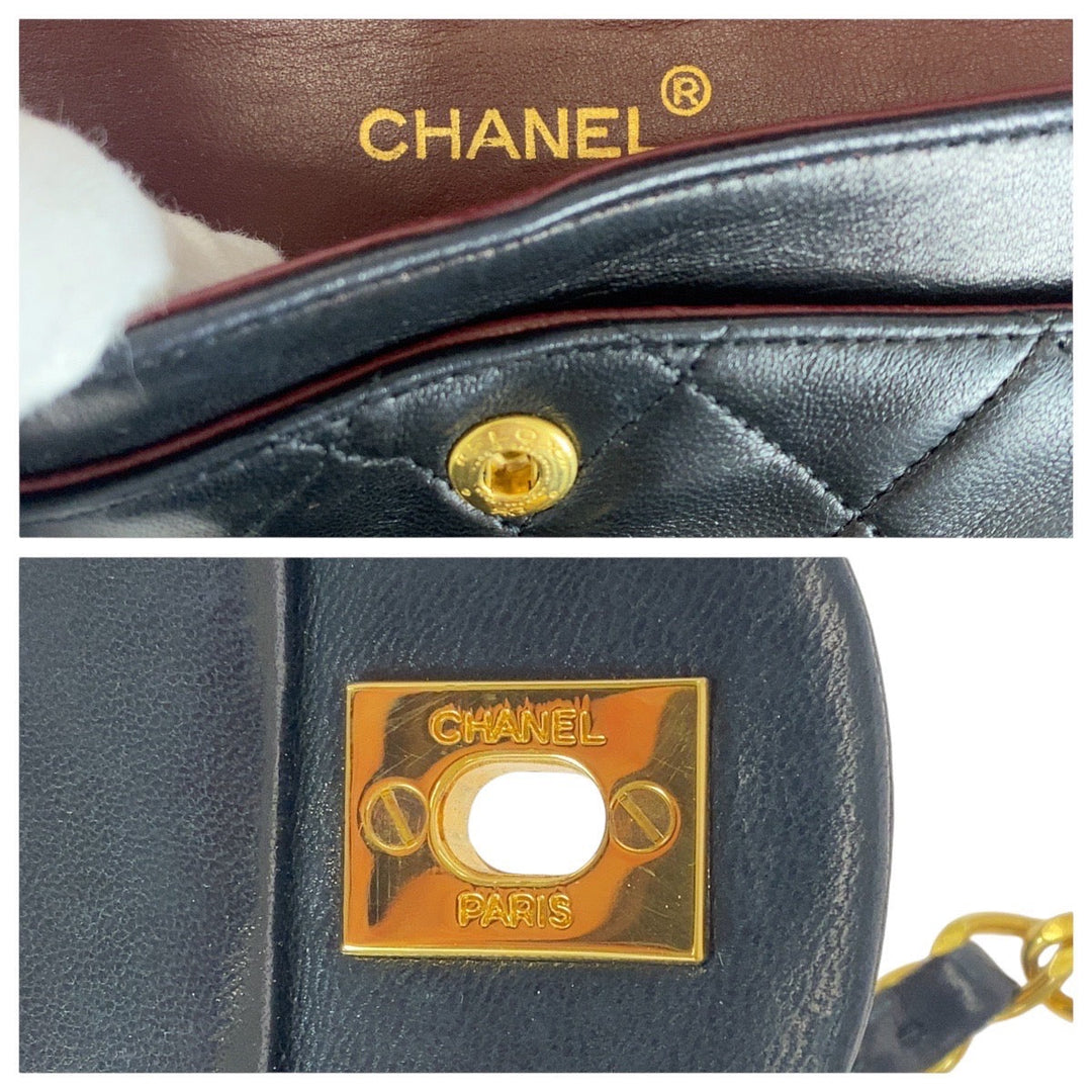 CHANEL Shoulder Bag lambskin Black GoldMetal Matrasse COCO Mark Turnlock Women Used Authentic