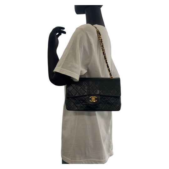 CHANEL Shoulder Bag lambskin Black GoldMetal Matrasse COCO Mark Turnlock Women Used Authentic