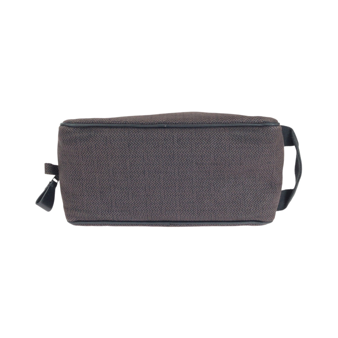 HERMES Pouch Towal chevron Brown Silver Metal Pouch business bag Globetrotter MM Women Used Authentic