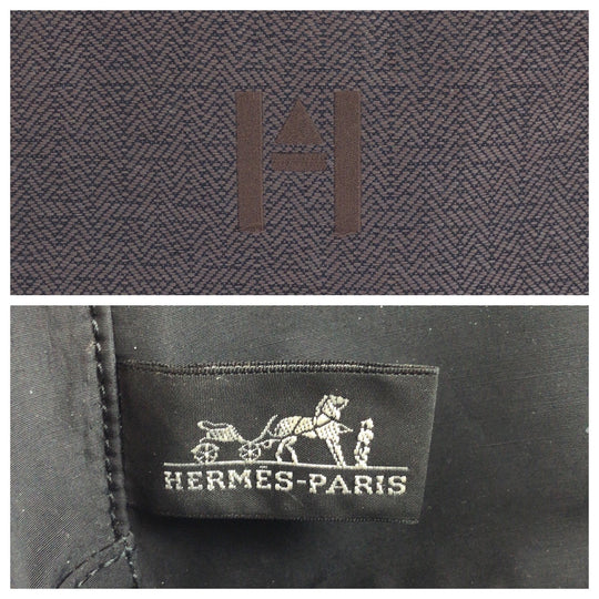 HERMES Pouch Towal chevron Brown Silver Metal Pouch business bag Globetrotter MM Women Used Authentic