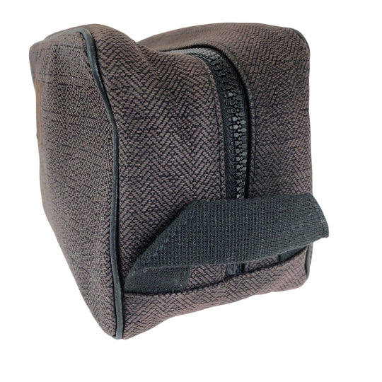 HERMES Pouch Towal chevron Brown Silver Metal Pouch business bag Globetrotter MM Women Used Authentic