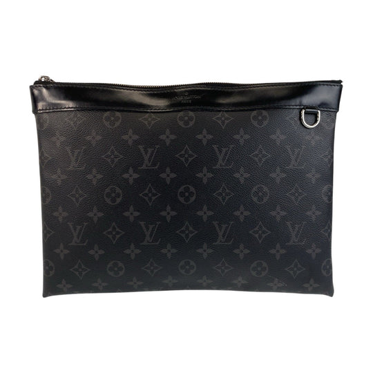 LOUIS VUITTON Clutch bag M62291 PVC Black SilverMetal Clutch bag business bag Monogram Eclipse Pochette Discovery mens Used Authentic