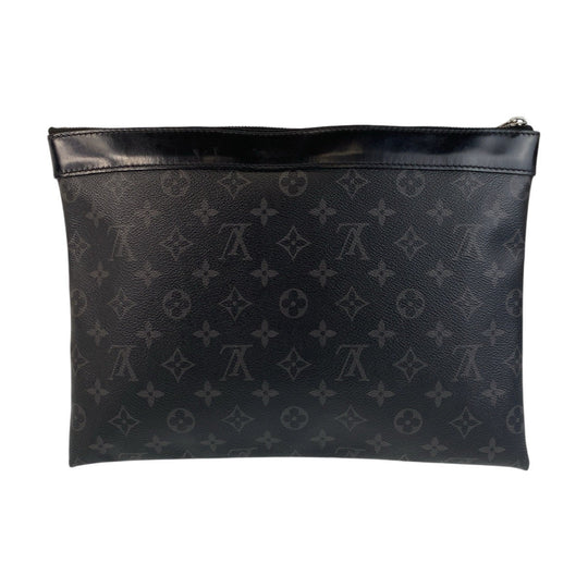 LOUIS VUITTON Clutch bag M62291 PVC Black SilverMetal Clutch bag business bag Monogram Eclipse Pochette Discovery mens Used Authentic
