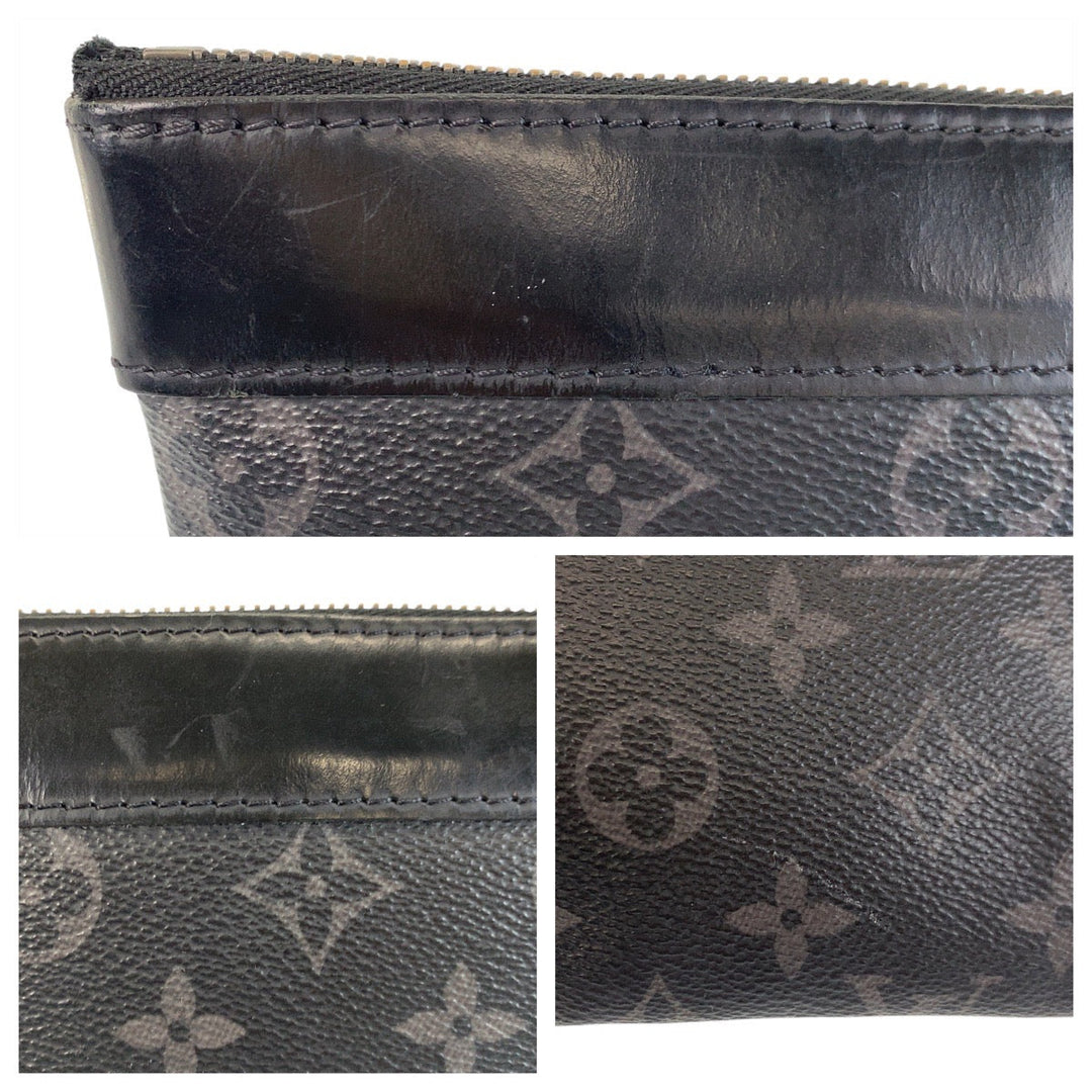 LOUIS VUITTON Clutch bag M62291 PVC Black SilverMetal Clutch bag business bag Monogram Eclipse Pochette Discovery mens Used Authentic