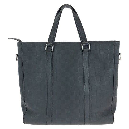 LOUIS VUITTON Business bag N41467 leather Black Gunmetal Business bag Tote Bag Damier Anfini Tadao PM mens Used Authentic
