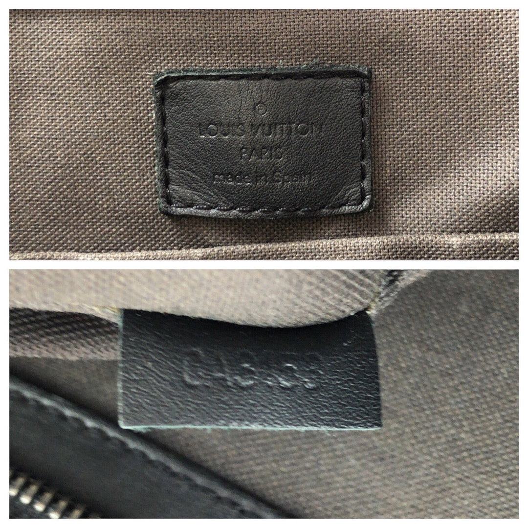LOUIS VUITTON Business bag N41467 leather Black Gunmetal Business bag Tote Bag Damier Anfini Tadao PM mens Used Authentic