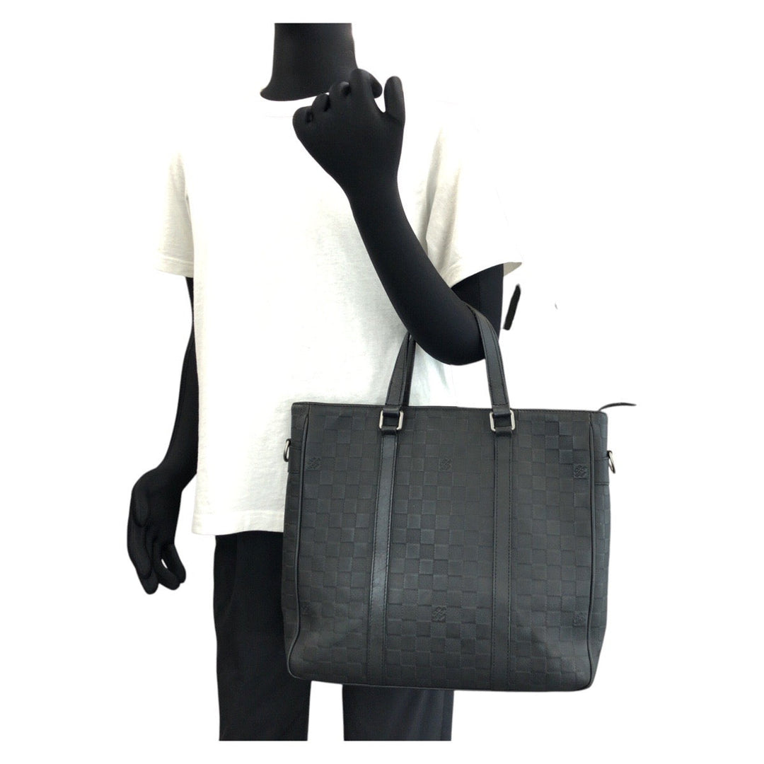 LOUIS VUITTON Business bag N41467 leather Black Gunmetal Business bag Tote Bag Damier Anfini Tadao PM mens Used Authentic