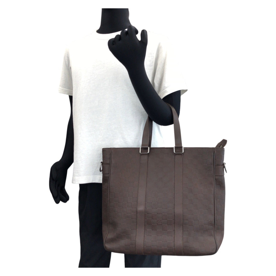 LOUIS VUITTON Business bag N41229 leather Meteor Brown Gunmetal Business Bag Tote Bag Shoulder Bag 2way Damier Anfini Neo Tadao mens Used Authentic