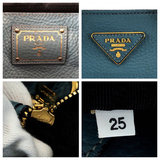 PRADA Shoulder Bag BN2693 leather Blue GoldMetal Shoulder Bag Handbag 2way Vitterodino Women Used Authentic