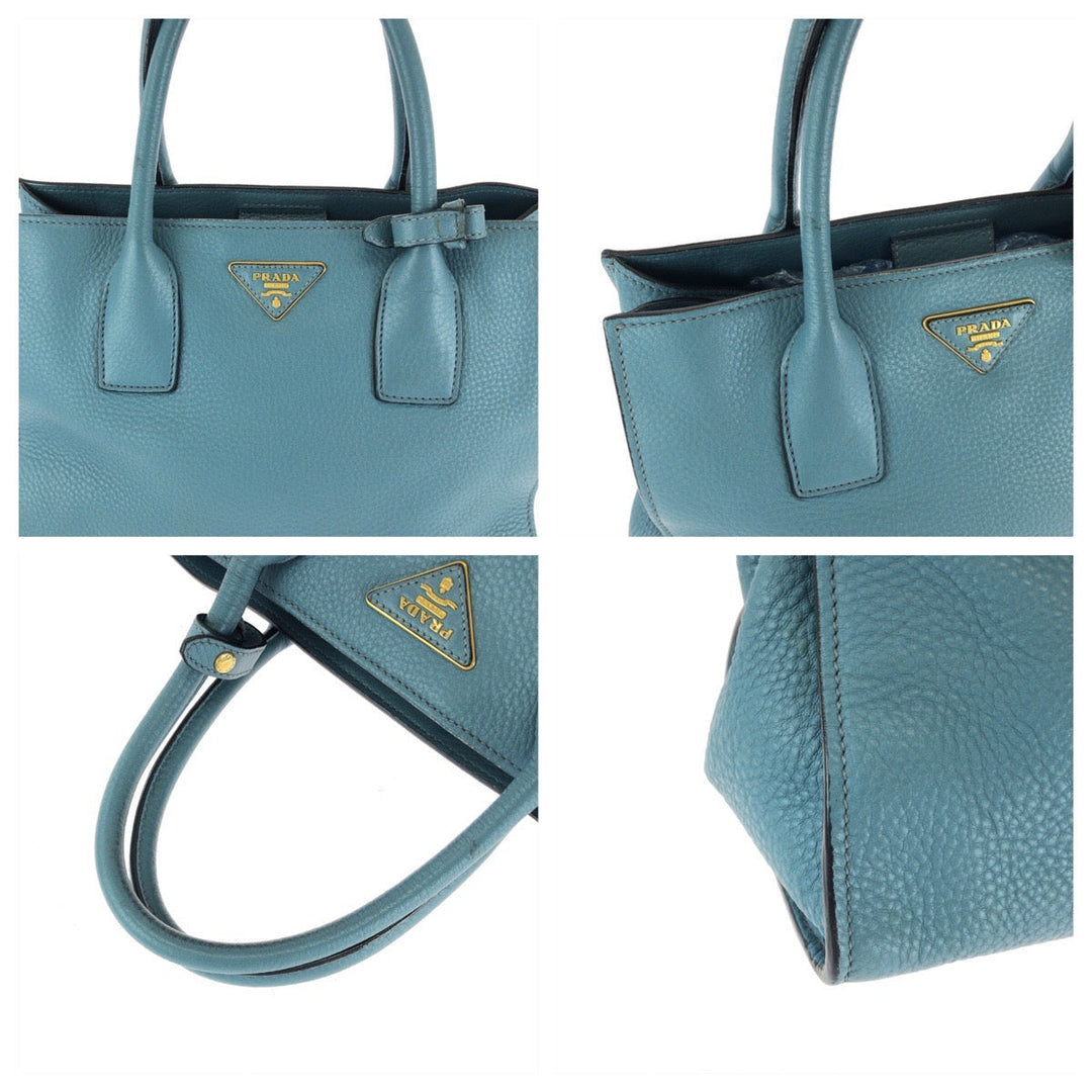 PRADA Shoulder Bag BN2693 leather Blue GoldMetal Shoulder Bag Handbag 2way Vitterodino Women Used Authentic