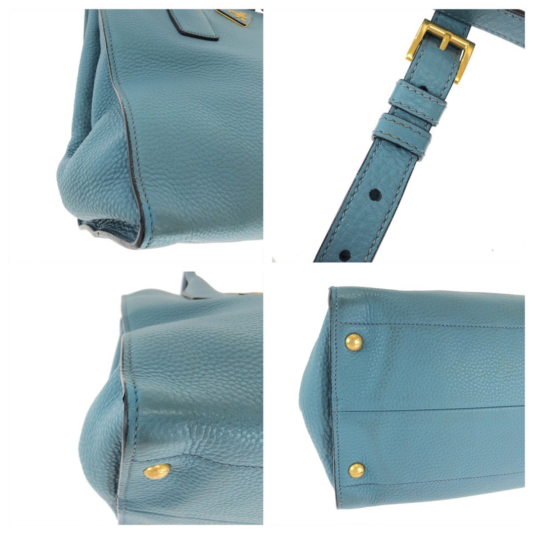 PRADA Shoulder Bag BN2693 leather Blue GoldMetal Shoulder Bag Handbag 2way Vitterodino Women Used Authentic