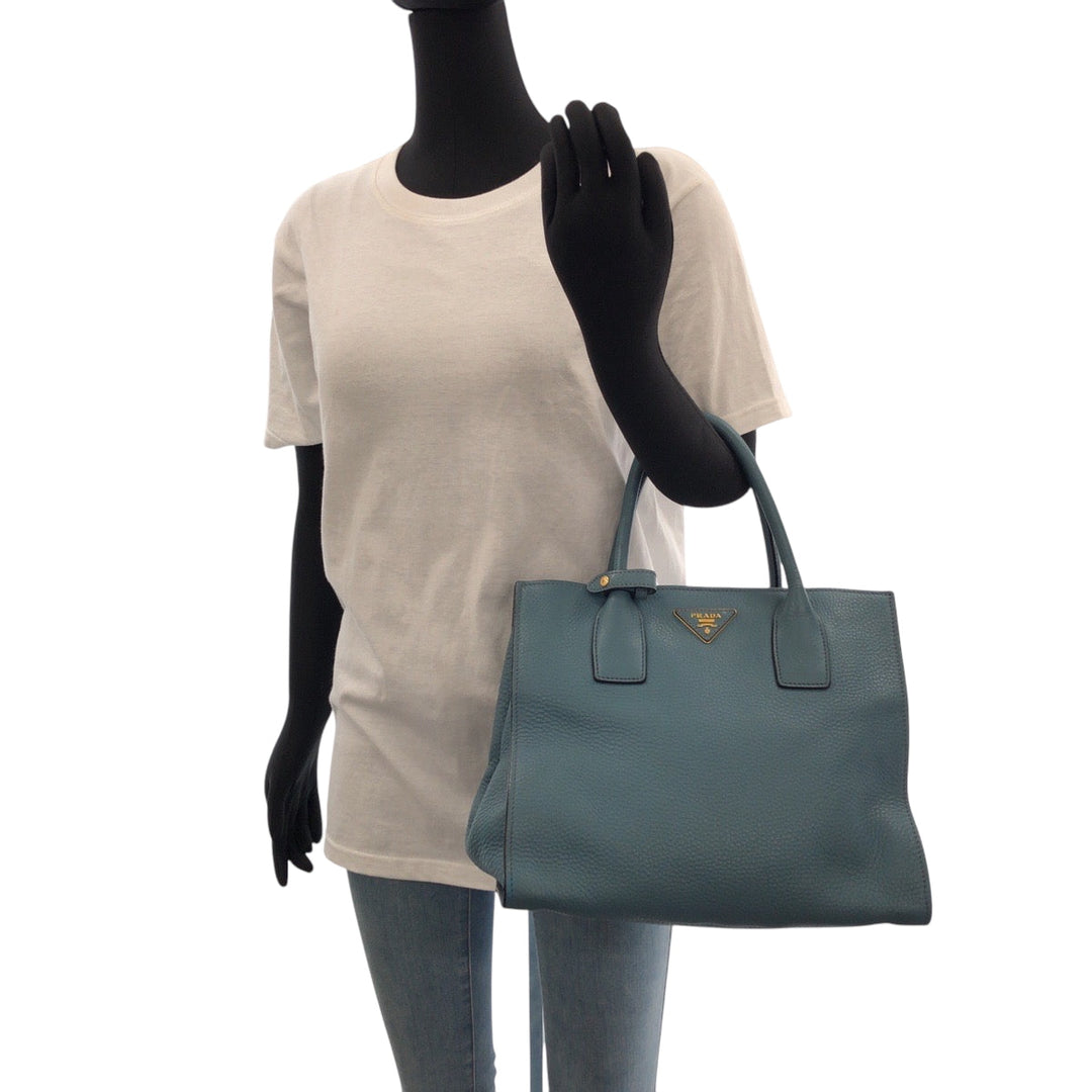 PRADA Shoulder Bag BN2693 leather Blue GoldMetal Shoulder Bag Handbag 2way Vitterodino Women Used Authentic