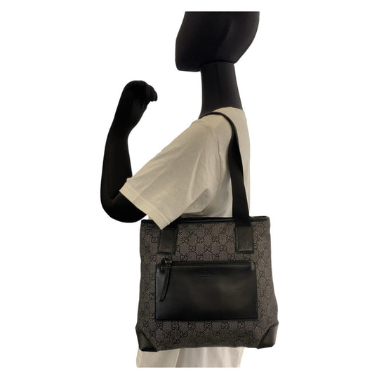 GUCCI Tote Bag 28893 GG canvas, leather Black black Tote Bag Shoulder Bag Women Used Authentic