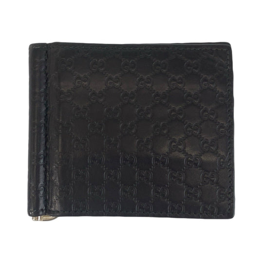 GUCCI Card Case 544478 leather black Card Case Money Clip Micro Guccisima mens Used Authentic