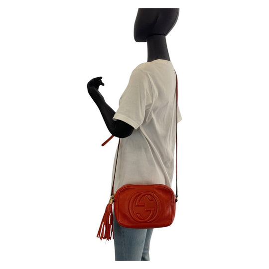 GUCCI Shoulder Bag 308364 leather Red Gold Metal Crossbody Shoulder Bag Pochette Soho Interlocking Women Used Authentic