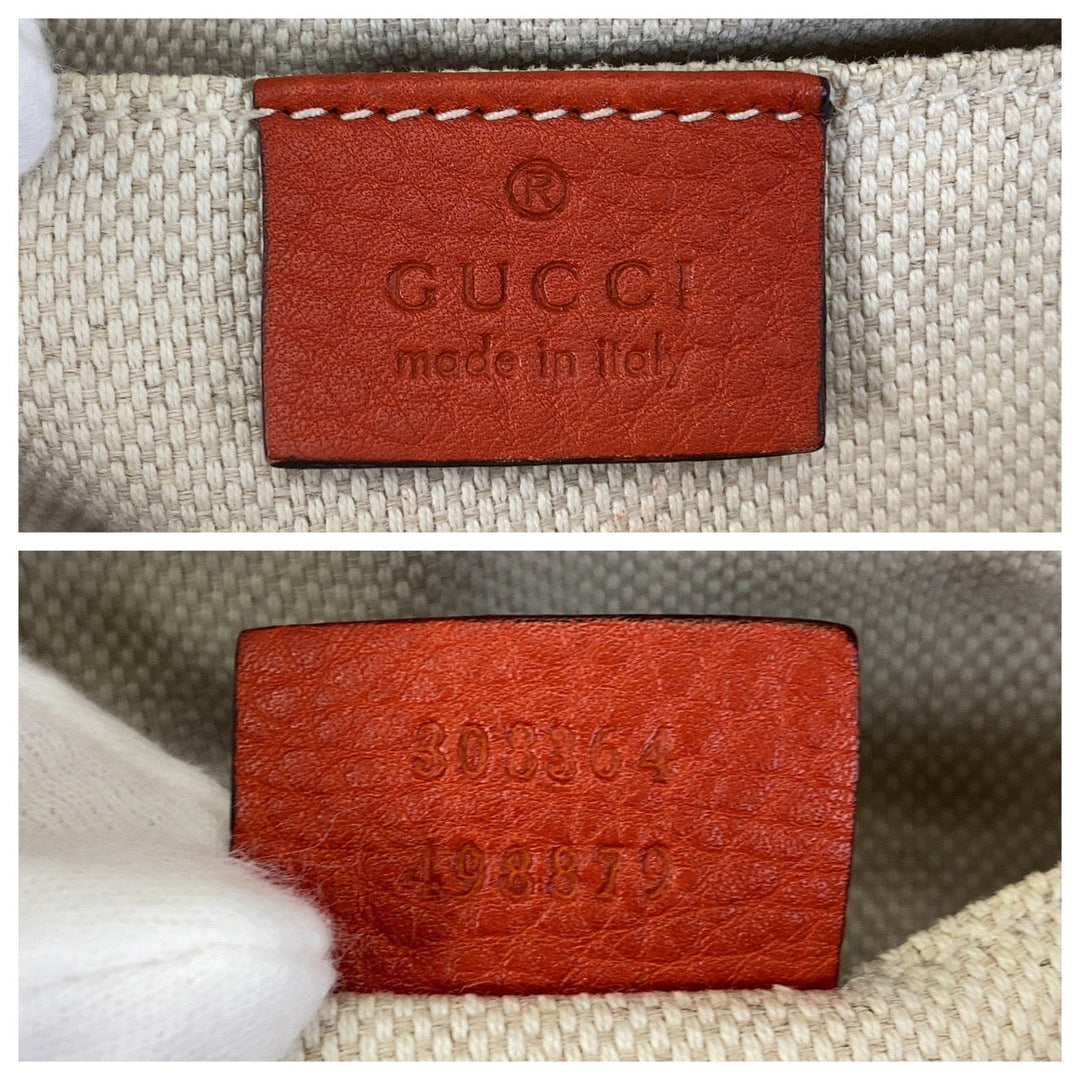 GUCCI Shoulder Bag 308364 leather Red Gold Metal Crossbody Shoulder Bag Pochette Soho Interlocking Women Used Authentic