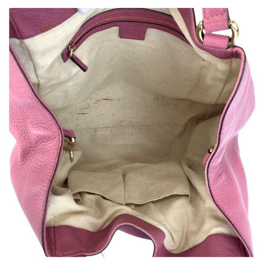 GUCCI Tote Bag 282309 leather Pink Gold Metal Tote Bag Shoulder Bag Soho Interlocking Women Used Authentic